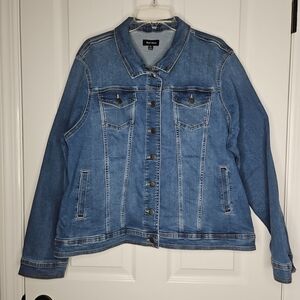 Well Worn Denim Jean Jacket Size XXL Womens Blue Button Front Stretch New